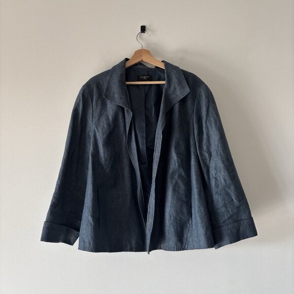 Talbots 100% Linen Open Blazer Jacket Womens 24W Pockets Career Work Modest Blue - Picture 5 of 16